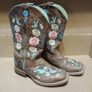 Macie Bean Western Cowboy Boots Rose Garden Honey Bunch Youth 2 Girls